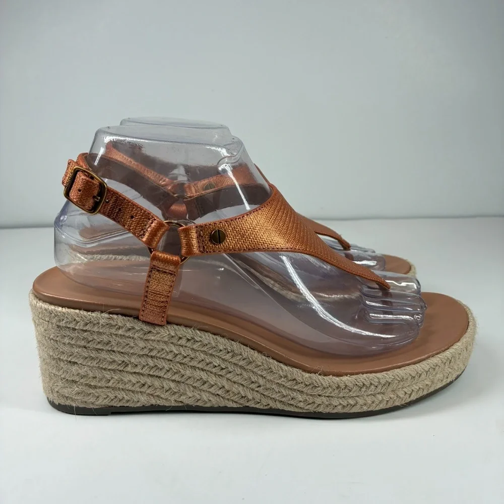 Vionic Kirra Women's US 8 Copper Leather Orthotic Casual Wedge Espadrille Sandal